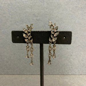 Crawler Dangle Pierced Earrings Silver Rhinestone